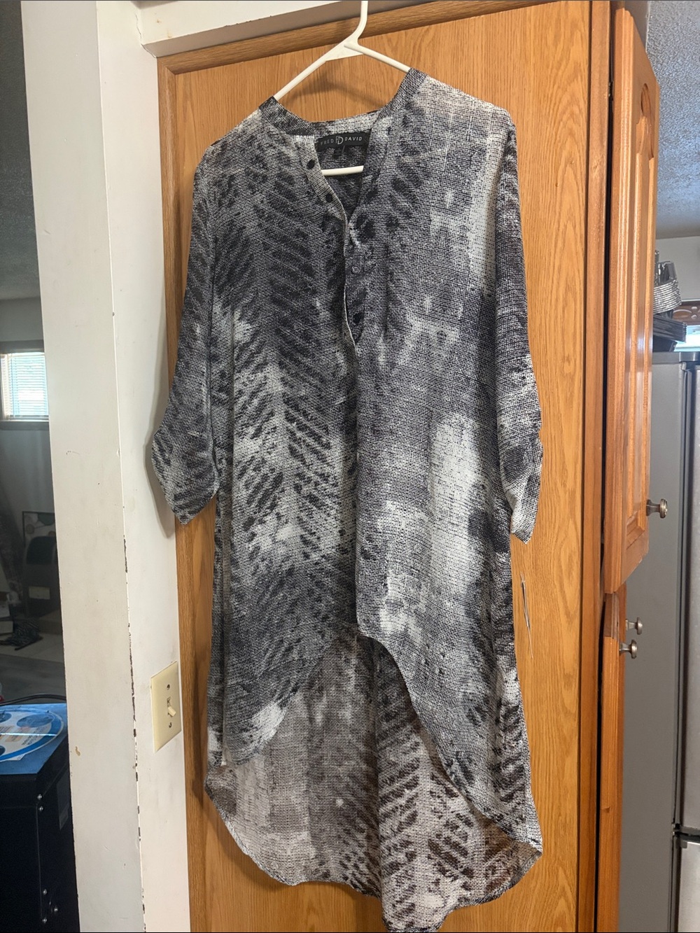 Fred David Gray and White Patterned Mini Dress